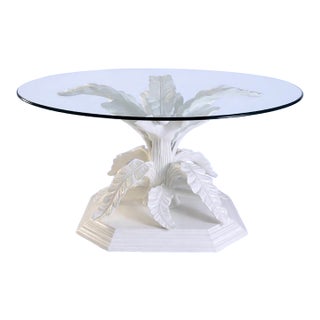 1950s Hand Carved Palm Coastal Dining Table, Hi Gloss Lacquer For Sale