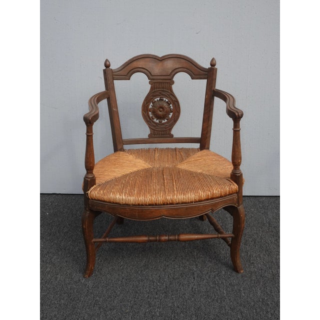 Vintage French Country Low Profile Brown Rush Accent Chair For Sale - Image 13 of 13