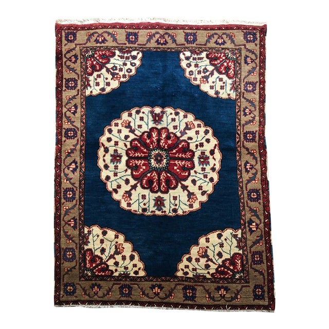 Vintage Turkish Rug | Floral Medallion | 4'1"x5'5" For Sale