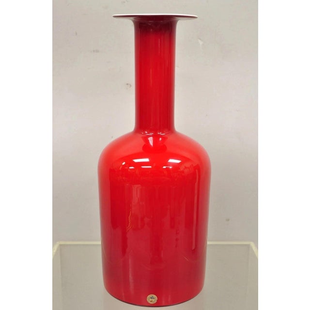 Glass Vintage Mid Century Modern Gulvase by Otto Brauer Holmegaard Red Art Glass Vase For Sale - Image 7 of 7