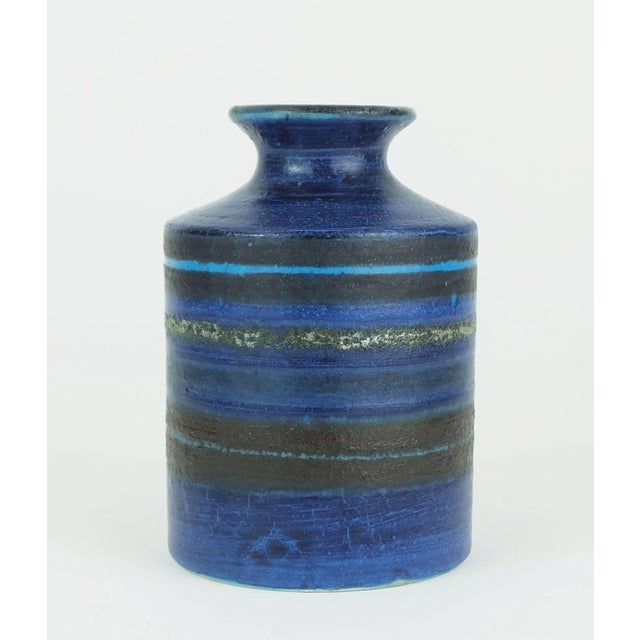 Blue Mid-Century Vase Bruno Gambone Italian Studio Pottery Stripe Decor For Sale - Image 8 of 9