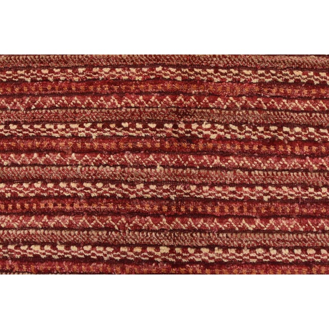 Red Gabbeh Rug 4'7'' X 6'9'' Red Wool Striped Contemporary Hand-Knotted Carpet For Sale - Image 8 of 12