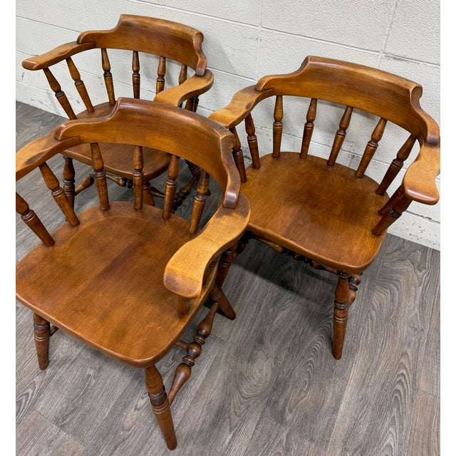 VTG Sprague & Carleton Colonial Revival Solid Maple Barrel Back Captain Chairs For Sale - Image 11 of 15