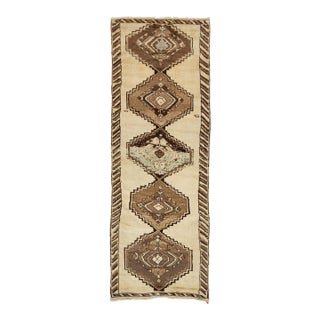 Beige Antique Malayer Persian Wool Runner With Tribal Design For Sale