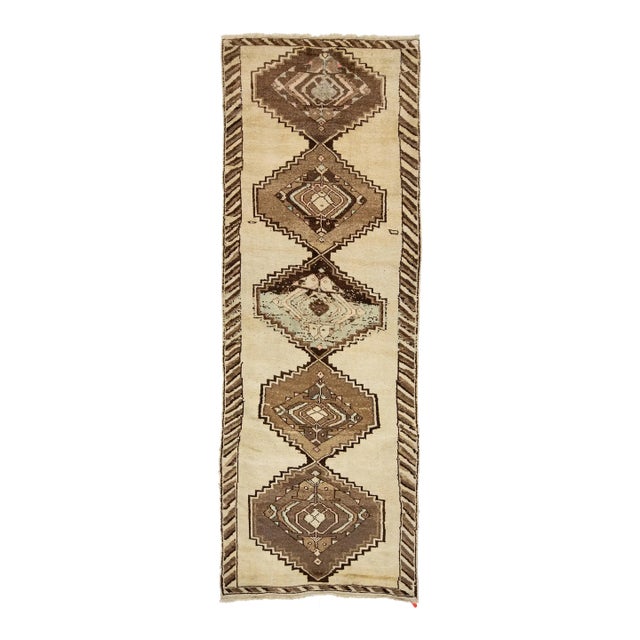 Beige Antique Malayer Persian Wool Runner With Tribal Design For Sale