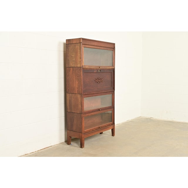 Globe Wernicke Antique Mission Oak Arts & Crafts Barrister Bookcase With Drop Front Secretary Desk by Gunn, Circa 1920s For Sale - Image 4 of 14