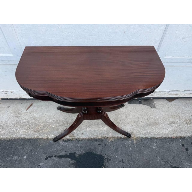 J.B. Van Sciver Company Mid 20th Century Federal Duncan Phyfe Style Mahogany Flip Top Card Game Table /Console Table by J B Van For Sale - Image 4 of 18