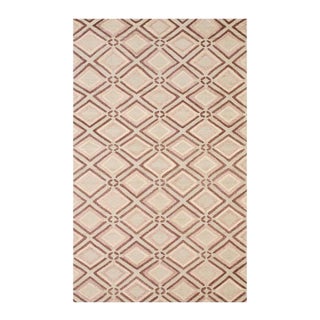 5x8 Ivory Hand-Knotted Wool Diamond Trelliswork Geometric Modern Carpet Rug For Sale