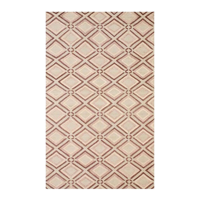 5x8 Ivory Hand-Knotted Wool Diamond Trelliswork Geometric Modern Carpet Rug For Sale