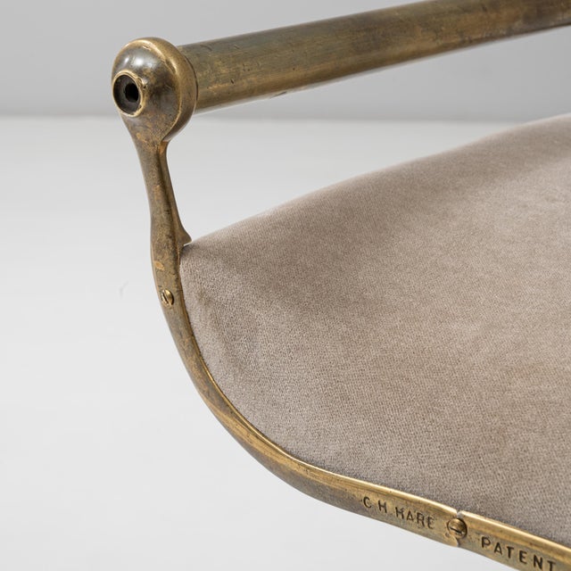 1920s French Brass Adjustable Stool With Upholstered Seat and Tripod Base For Sale - Image 9 of 18