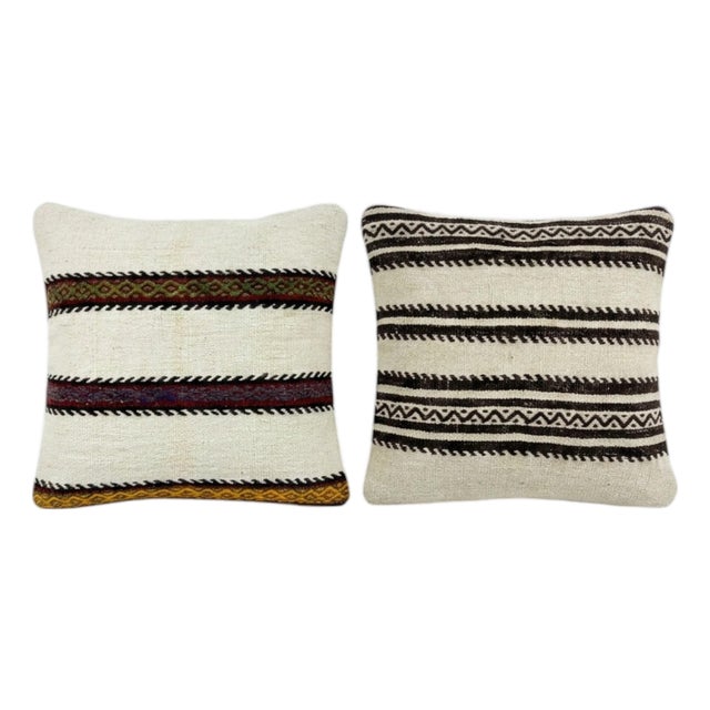 Turkish Oushak Kilim Pillow Cover 20'' X 20'' - Set of Two For Sale