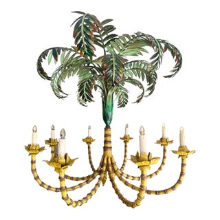 Late 20th Century Tole Palm Tree 8 Light Chandelier For Sale