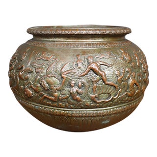 Dini & Cellai Italian Terracotta Jardinière With Classical Figural Relief For Sale