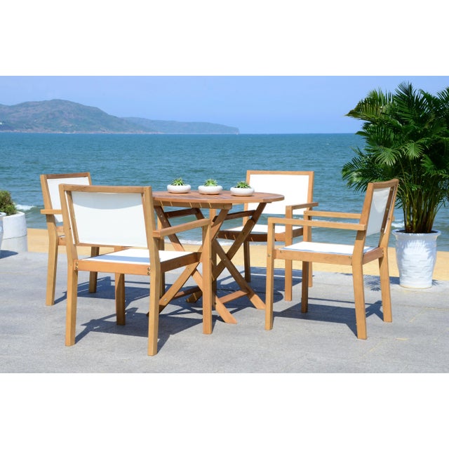 Outdoor 35.4-Inch Diameter Round Table Dining Set in Natural - 5 Pieces For Sale In Philadelphia - Image 6 of 9
