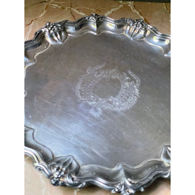 Walker & Hall Walker & Hall 1906 Sheffield England Silverplate Salver Footed Tray Plateau For Sale - Image 4 of 8