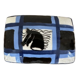 Vintage Aldo Londi Bitossi Italian Mondrian Ceramic Box Featuring Stylized Horse Head For Sale
