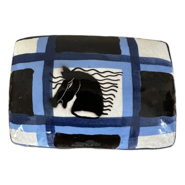 Vintage Aldo Londi Bitossi Italian Mondrian Ceramic Box Featuring Stylized Horse Head For Sale