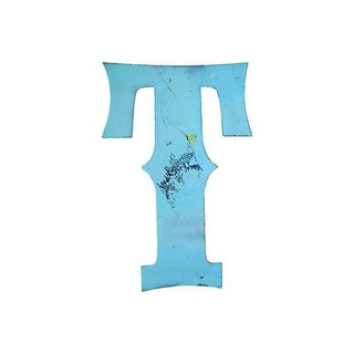 Large Sky Blue Metal Marquee Letter T For Sale