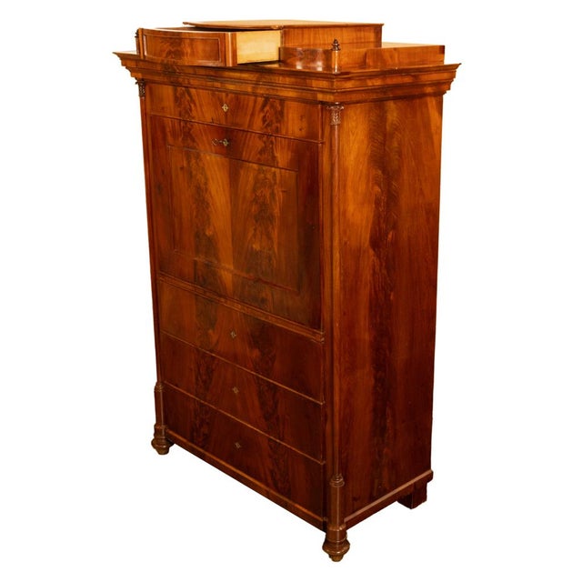 Early 19th Century Antique Austrian Flame Mahogany Inlaid Rosewood Biedermeier Secretary Chest 1820 For Sale - Image 5 of 17