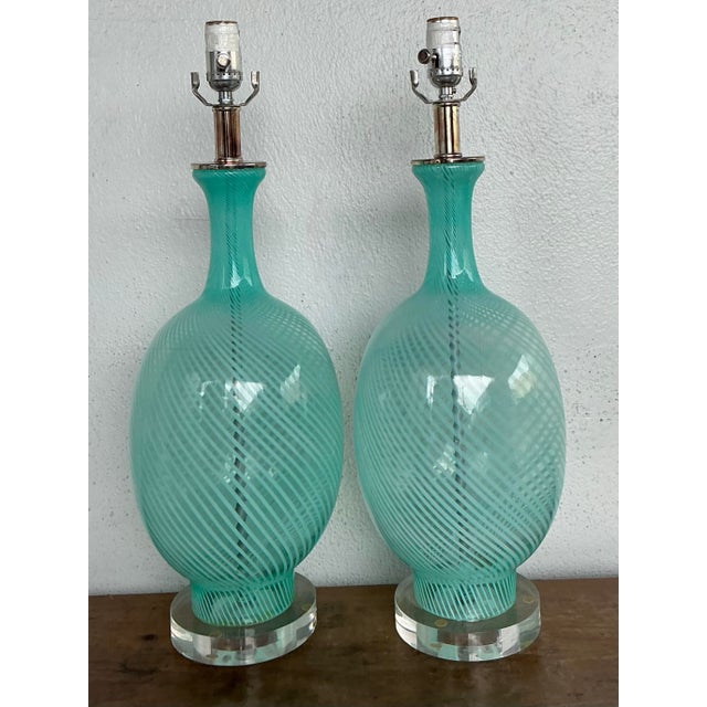 Vintage Italian Murano Swirl Glass Lamps - A Pair For Sale In West Palm - Image 6 of 12