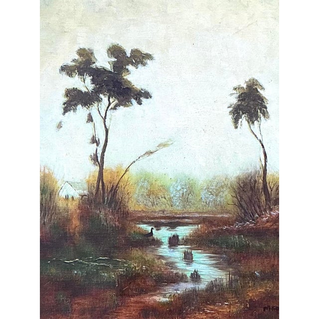 Wood Vintage Original Landscape Oil on Canvas For Sale - Image 7 of 12