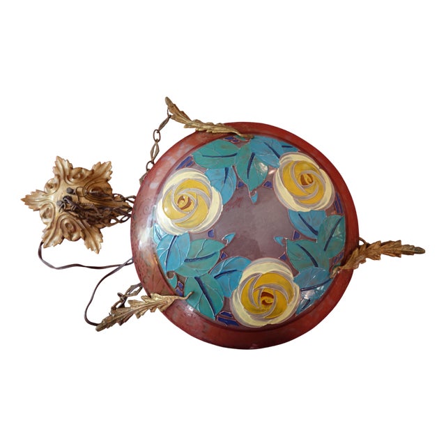 Vintage Art Deco Glass Pendant Light by Loys Lucha, 1920s For Sale