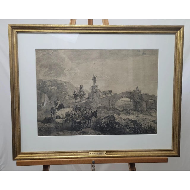 1800s Nicolaes Berchem Matted and Framed Pastoral Landscape Engraving For Sale - Image 4 of 9