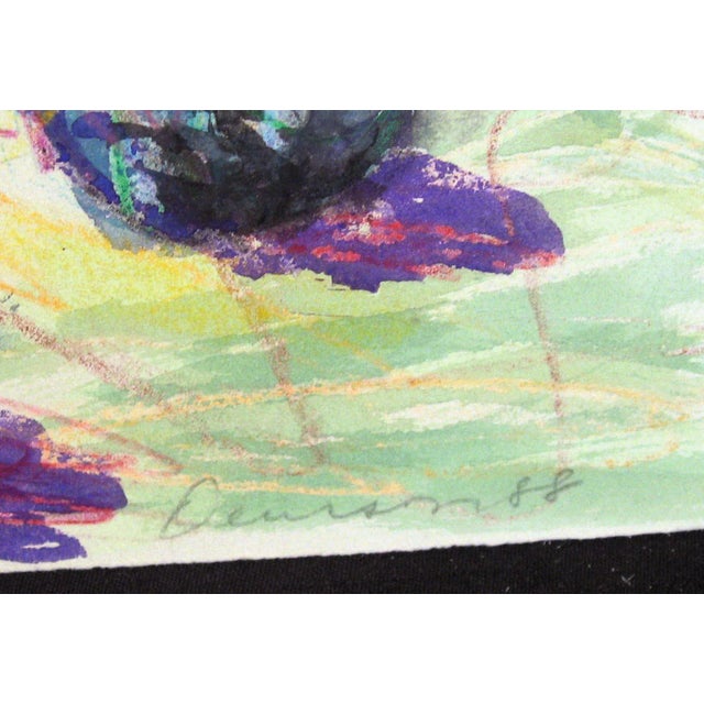 Very colorful impressionistic watercolor and mixed media painting on paper. Hand signed, titled and dated 1988 by the...