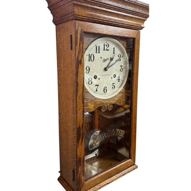 Rare Antique Simplex Time Recorder Co Oak Case Clock 31" Fully Restored 30day For Sale - Image 9 of 12