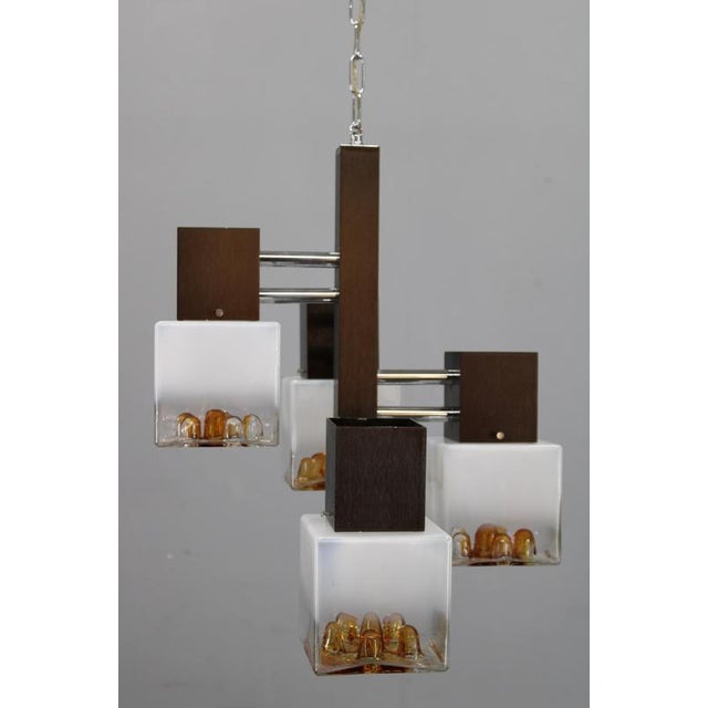 Vintage Italian Pendant Light with Murano Glass Shades and Anodized Metal Frame, 1970s For Sale - Image 4 of 16