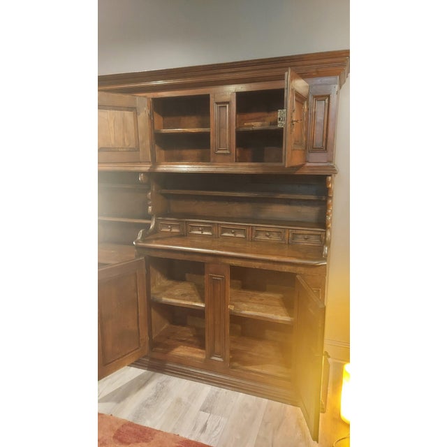 Renaissance 18th-Century Swiss Alpine Two-Piece Oak Hutch — Hand-Crafted by Artisan Farmers, Winter Workshop Piece For Sale - Image 3 of 16