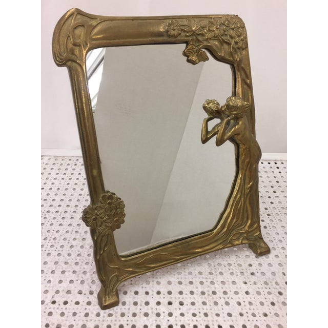 Art Nouveau Brass Mirror " Lady by the Lake " Chairish