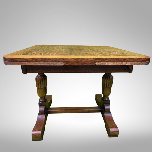Jacobean Oak Draw Leaf Table in English Jacobean Revival-Style Circa 1930s For Sale - Image 3 of 18