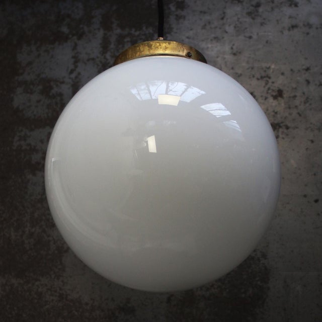 Large Vintage Pendant Light in White Opaline Glass For Sale - Image 4 of 8