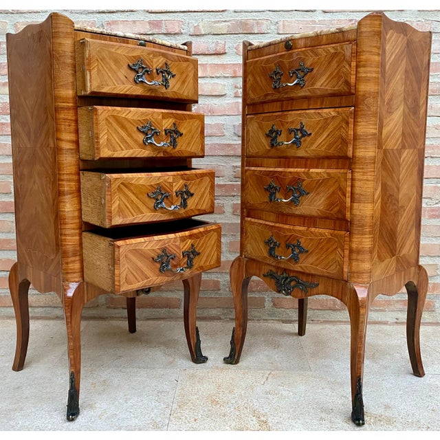Late 19th Century Louis XV Style French Marquetry and Marble Chests of Drawers For Sale - Image 16 of 18