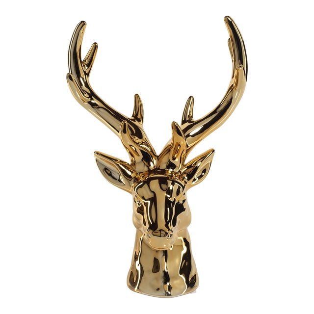 Rocky Mountain 15.5" Gold Ceramic Stag Head Figurine Statue For Sale