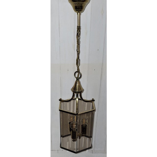 Vintage Ceiling Lamp with Brass Frame and Cut Crystal Glass Panes, 1980s For Sale - Image 4 of 7