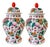 Vintage 1970s Chinese Export Porcelain Fruit Motif Temple Jars - Pair For Sale