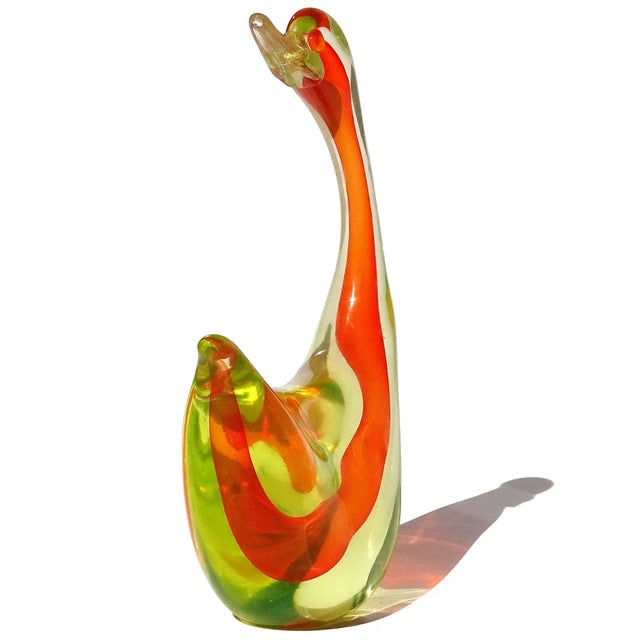 Mid 20th Century Vintage Cenedese Murano Yellow Orange Uranium Uv Reactive Gold Flecks Italian Art Glass Bird Sculpture For Sale - Image 5 of 10