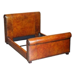 European King Bed Frame in Hand-Dyed Brown Leather from Ralph Lauren For Sale