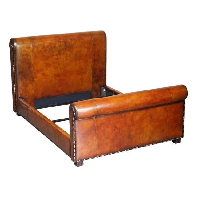 European King Bed Frame in Hand-Dyed Brown Leather from Ralph Lauren For Sale