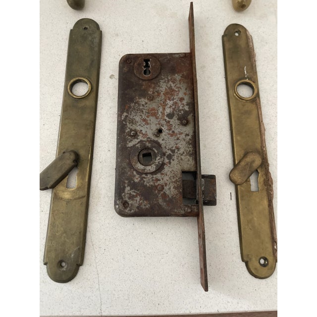 French Antique Austrian Brass Door Lock With Handles For Sale - Image 3 of 3