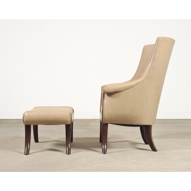 Rose Tarlow Rose Tarlow Faringale Leather Wing Chair and Ottoman For Sale - Image 4 of 18