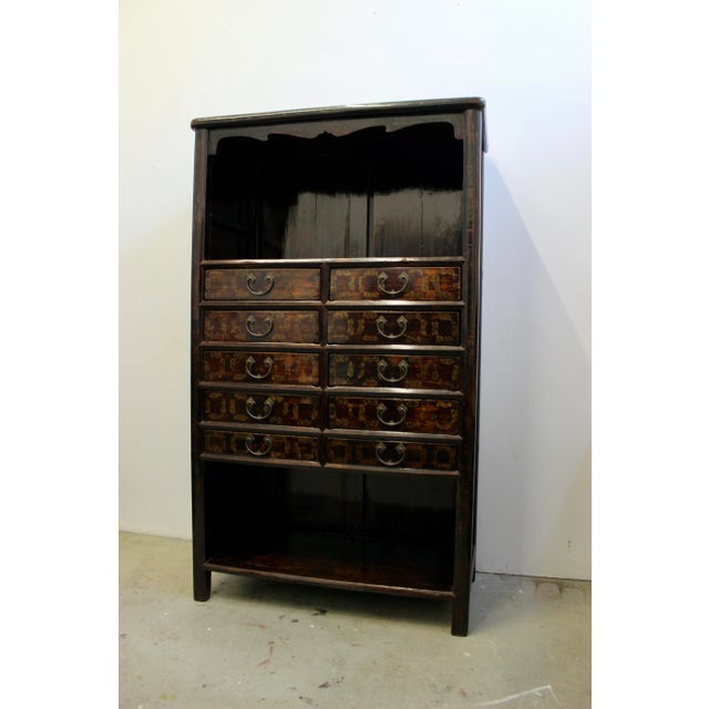 Wood Early 20th Century Large Chinese Lacquered Elmwood Display Cabinet For Sale - Image 7 of 12