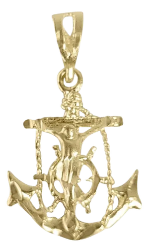 Crucifix Cross on Anchor with Diamond Cuts 14k Yellow Gold 16"