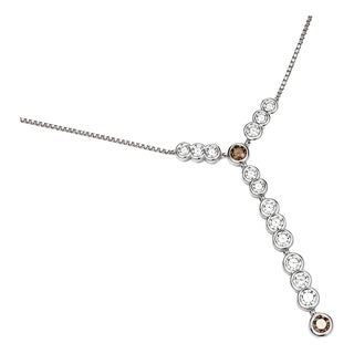 Late 20th Century 18K White Gold Fancy Brown Diamond Drop Necklace Estate Jewelry For Sale