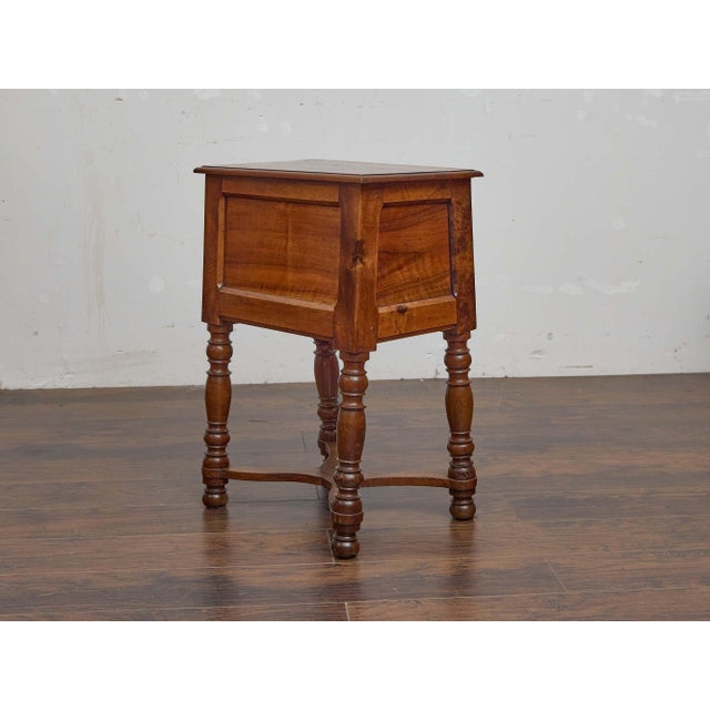 19th Century French Walnut Side Table With Sliding Door and Turned Legs For Sale In Atlanta - Image 6 of 12