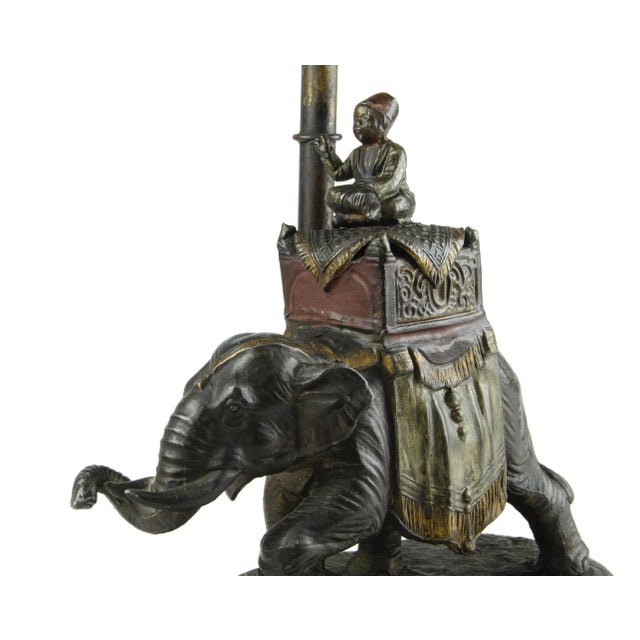 20th Century Jugendstil Cold-Painted Bronze Elephant Rider Table Lamp, Germany For Sale - Image 6 of 9