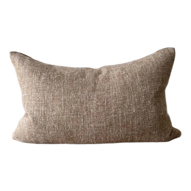 Heavy Textured Linen Lumbar Pillow in Bejmat Brown With Down Insert For Sale