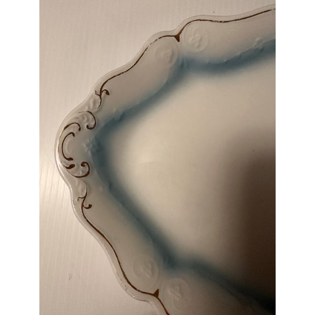 French Vintage Grindley Oval Serving Platter Trimmed, and Gold With Blue Accent For Sale - Image 3 of 6